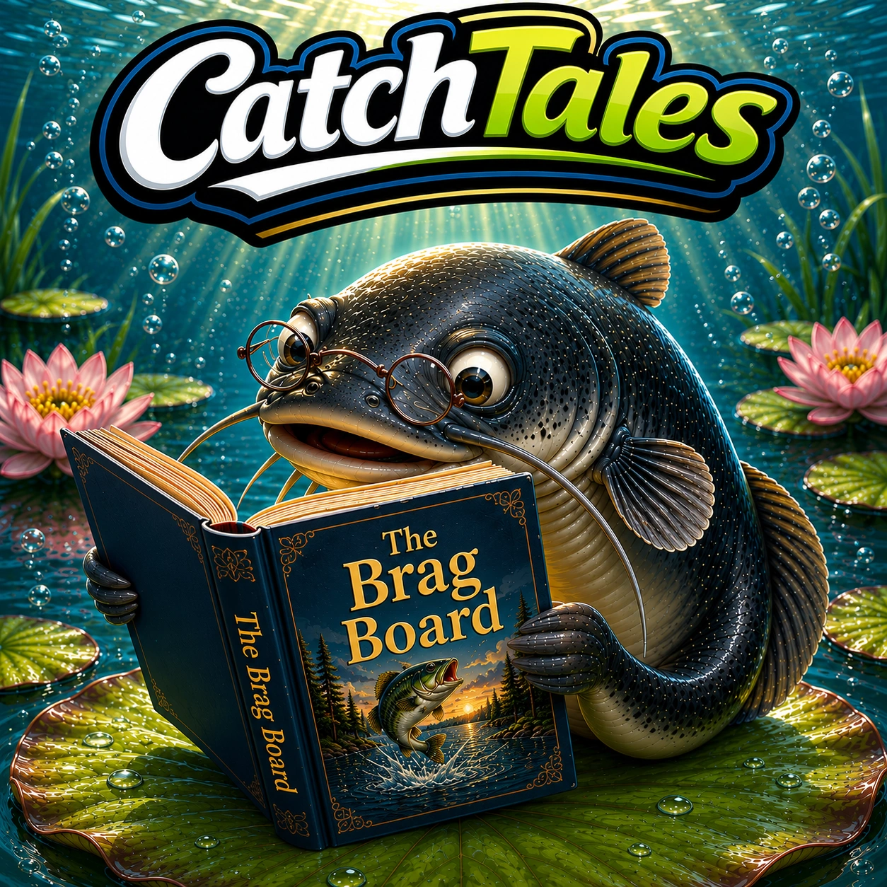 Catfish reading a book about bragging