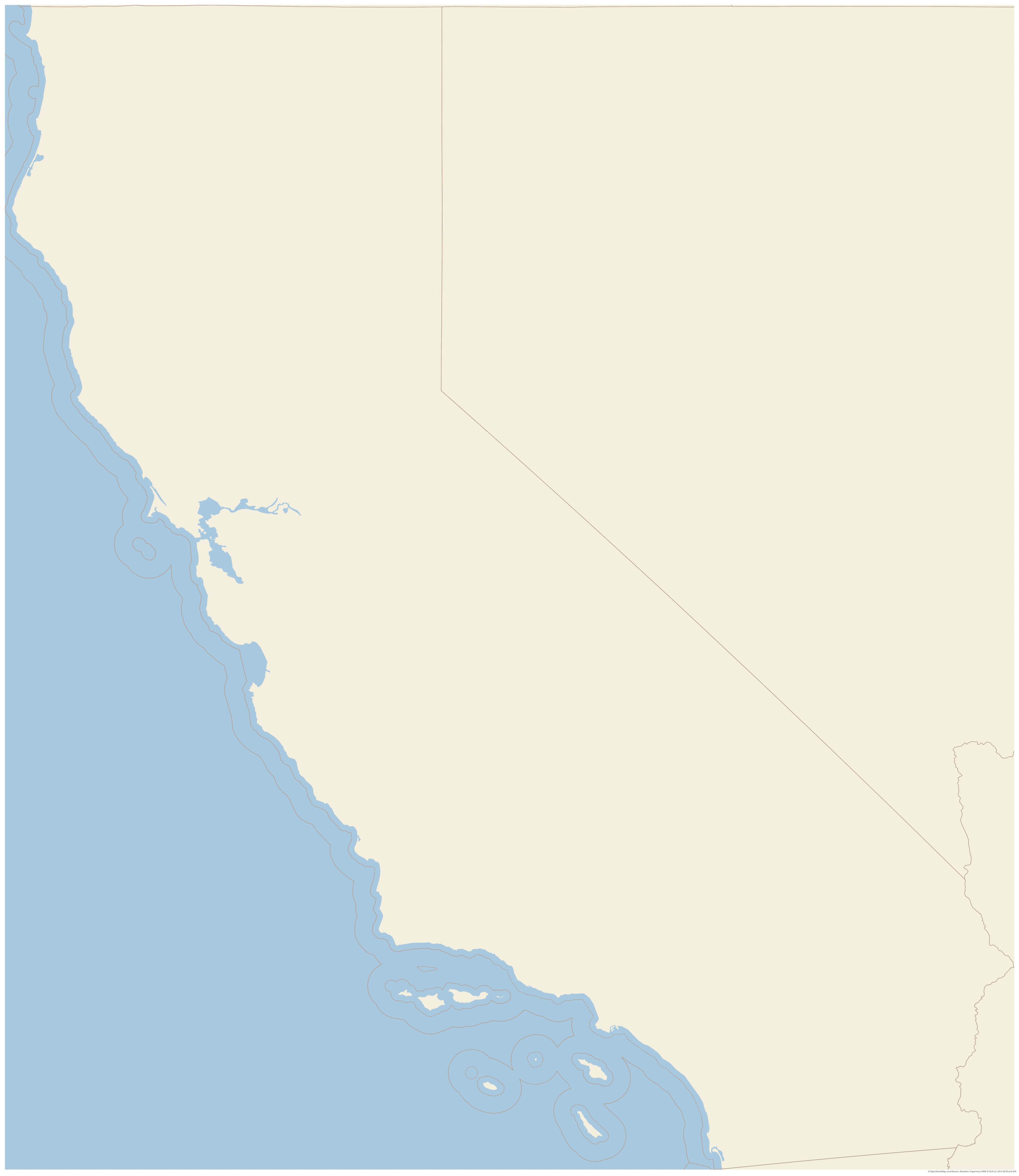 Topographic map of California