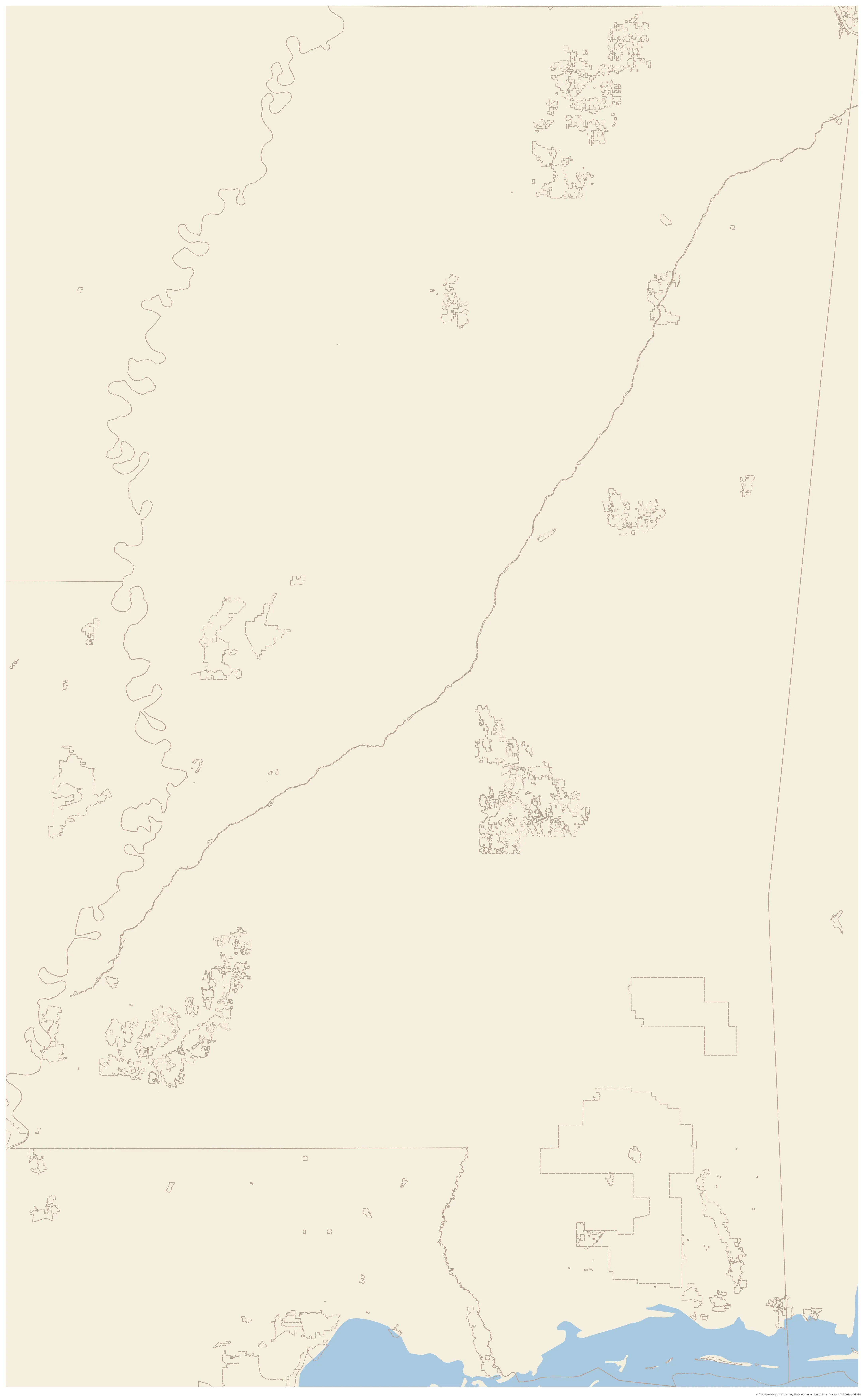 Topographic map of Mississippi