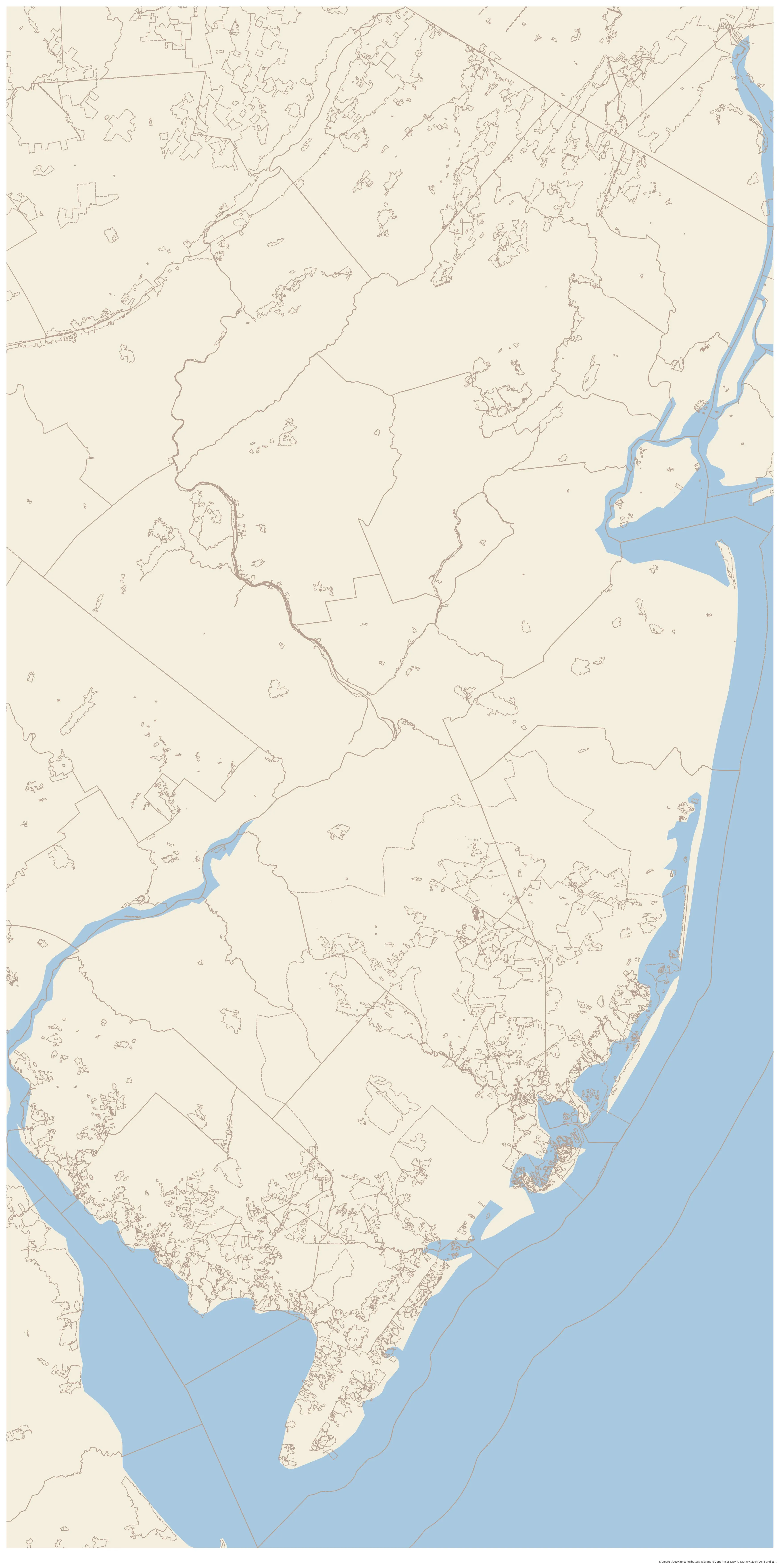 Topographic map of New Jersey