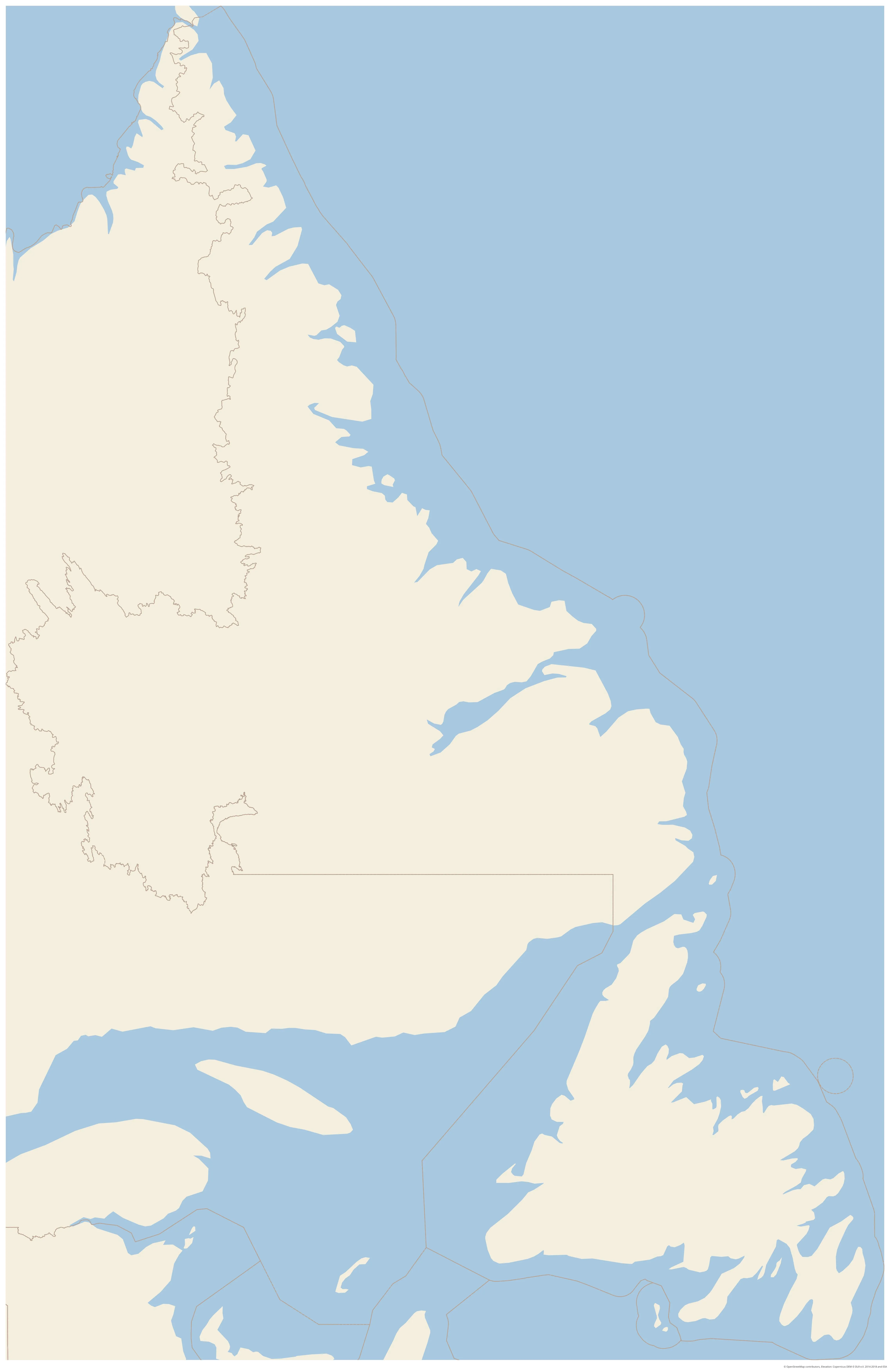 Topographic map of Newfoundland and Labrador
