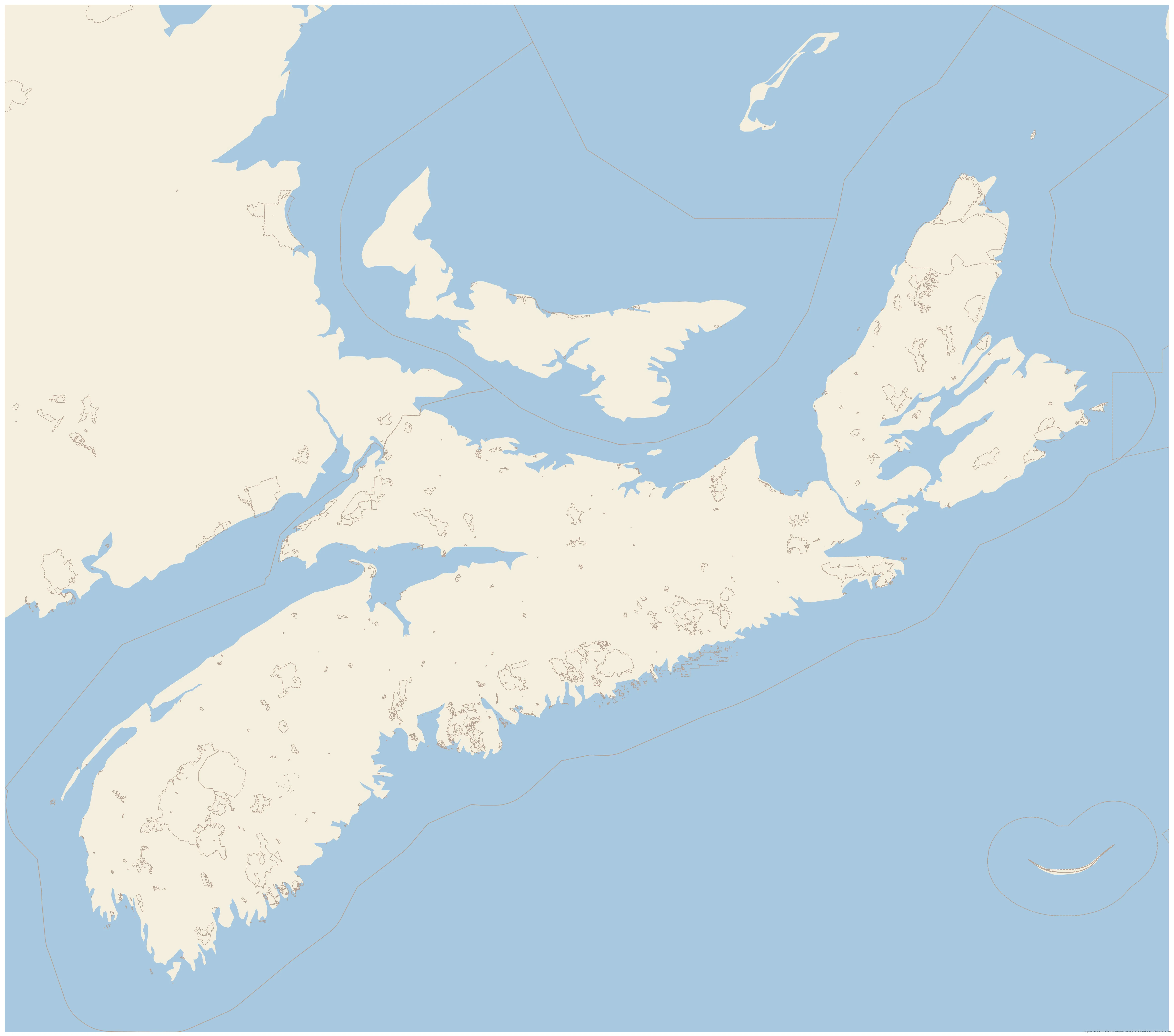 Topographic map of Nova Scotia
