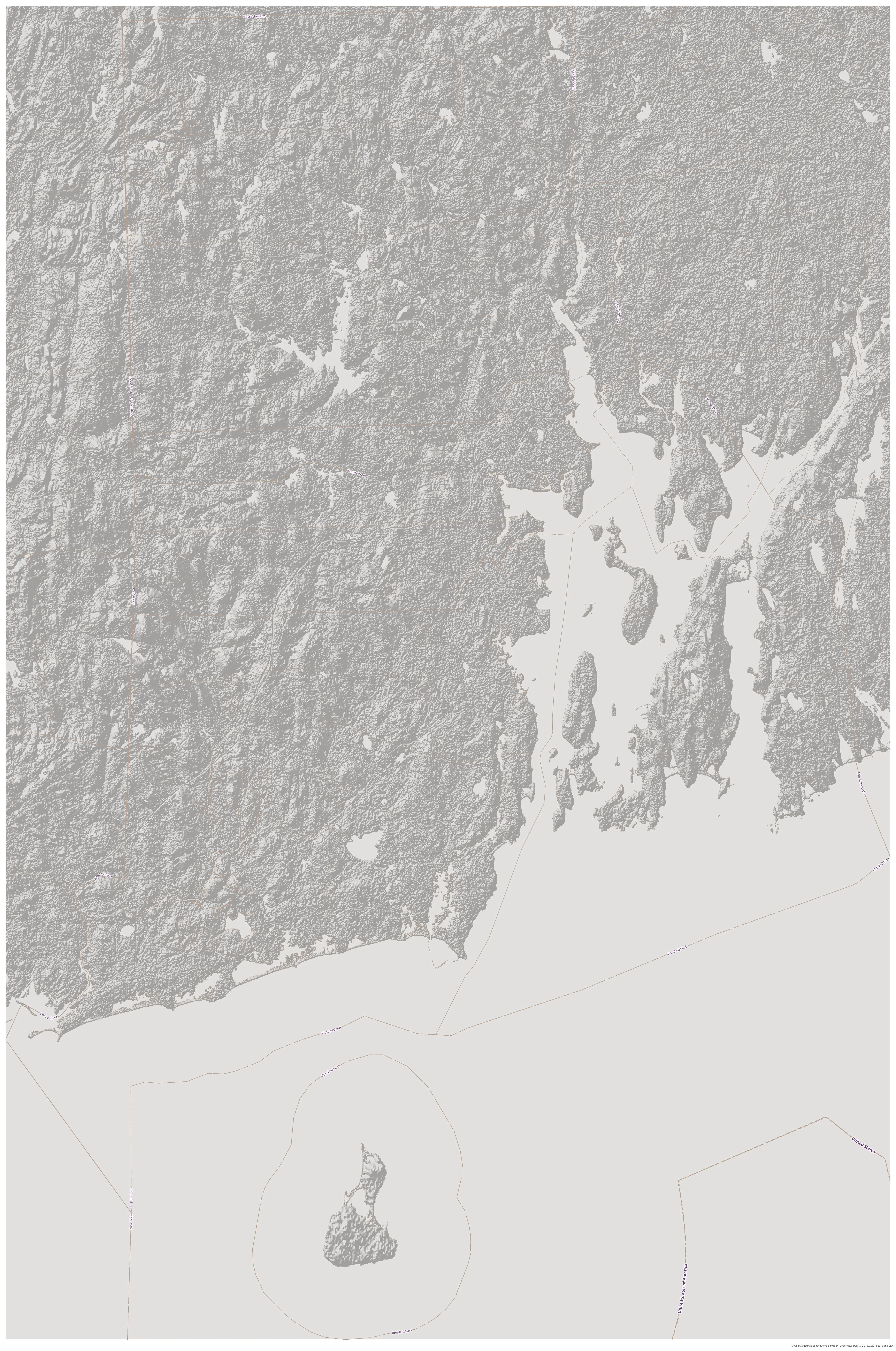Topographic map of Rhode Island