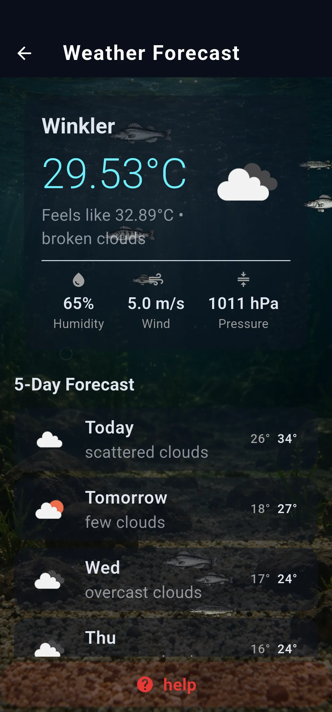 Weather and solunar screen